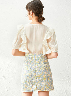 Lace Patchwork Top & Floral Pencil Skirt