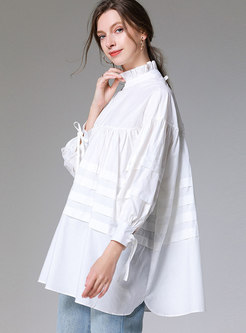 Ruffle Collar Tied Loose Pullover Blouse