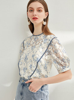 Lace Print Openwork Blouse With Cami