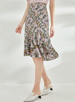 Floral High Waisted Asymmetric Peplum Skirt