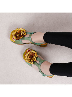 Color Block Flower Platform Sandals