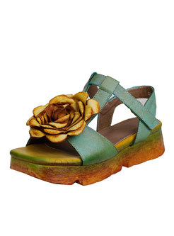 Color Block Flower Platform Sandals