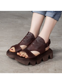 Vintage Genuine Leather Platform Sandals