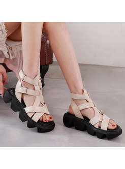 Genuine Leather Platform Velcro Sandals