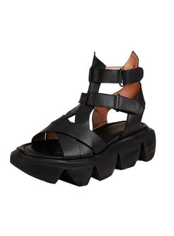 Genuine Leather Platform Velcro Sandals