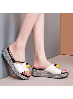 Casual Glitter Platform Genuine Leather Slippers