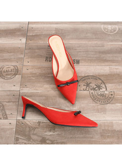 Pointed Toe Bowknot Thin Heel Slippers