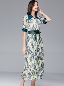 Floral Patchwork Tied Pleated Maxi Dress