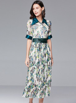 Floral Patchwork Tied Pleated Maxi Dress