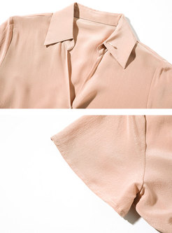 Solid Color V-neck Wrap Silk Blouse