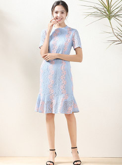 Color Block Lace Peplum Dress