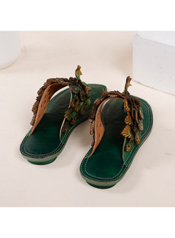 Genuine Leather Peacock Flip Flop Sandals