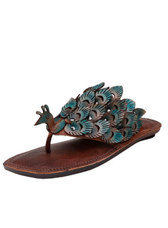 Genuine Leather Peacock Flip Flop Sandals