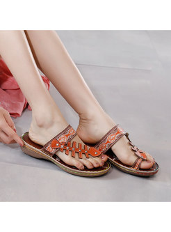 Toe Ring Print Soft Sole Leather Slippers