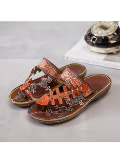 Toe Ring Print Soft Sole Leather Slippers