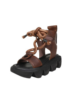 Platform Lace-up Genuine Leather Sandals