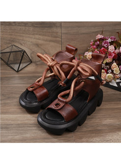 Platform Lace-up Genuine Leather Sandals