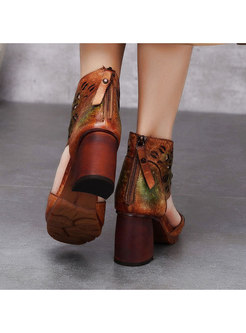 Peep Toe Chunky Heel Flower Sandals