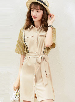 Patchwork Lapel Single-breasted Shirt Dress