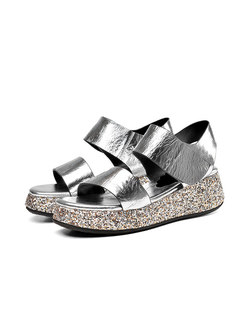 Casual Glitter Rounded Toe Platform Sandals