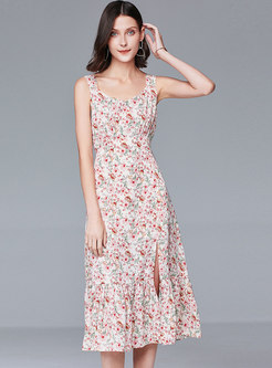 Floral High Waisted Ruffel Slip Dress