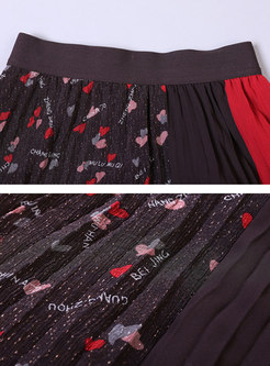 Floral Patchwork Pleated A-line Skirt