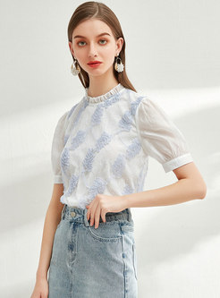 Lace Mock Neck Embroidered Blouse