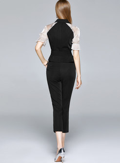 Color-blocked Patchwork Belted Pant Suits