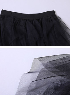 Elastic Waist Mesh Asymmetric Cake Skirt