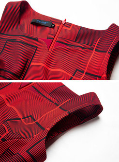 Geometric Print Sleeveless Bodycon Maxi Dress