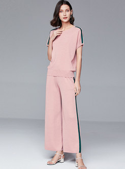 Casual Color-blocked Loose Knitted Pant Suits