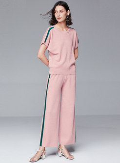 Casual Color-blocked Loose Knitted Pant Suits