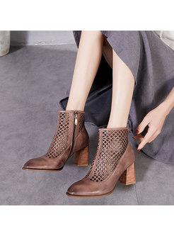 Chunky Heel Openwork Summer Ankle Boots