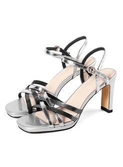 Square Toe Drilled High Heel Sandals