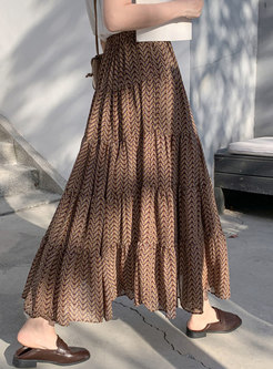 Elastic Waisted Print Chiffon Maxi Skirt