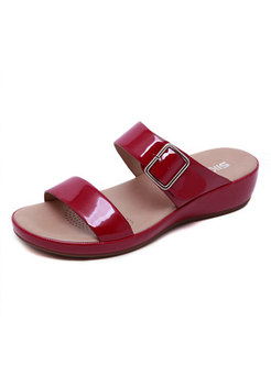 Solid Color Leather Buckle Light Slippers