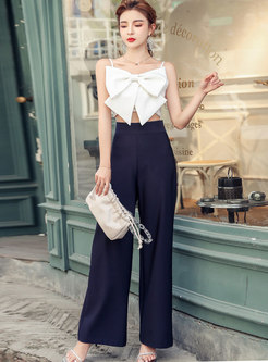 White Bowknot Camisole & High Waisted Palazzo Pants