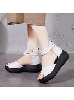 Open Toe Leather Side Zipper Platform Sandals