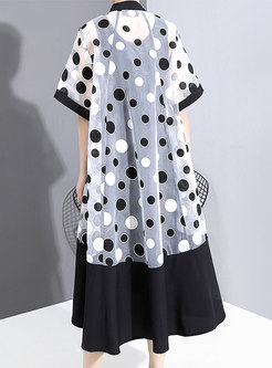 Mesh Polka Dot Patchwork Plus Size Shirt Dress
