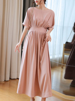 Solid Color Half Sleeve Empire Waist Maxi Dress