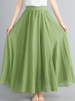 Pure Color Elastic Waist Linen Long Skirt