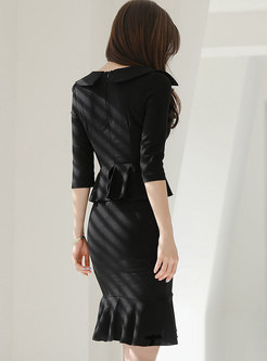Black V-neck Falbala Patchwork Bodycon Dress