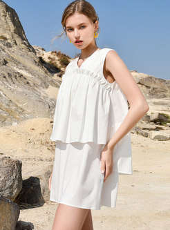 White V-neck Sleeveless Shift Mini Dress