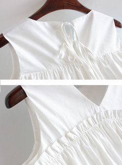 White V-neck Sleeveless Shift Mini Dress