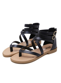Round Toe Leather Buckle Roman Sandals