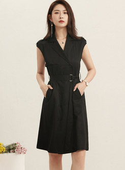Lapel Double-breasted A Line Chiffon Dress