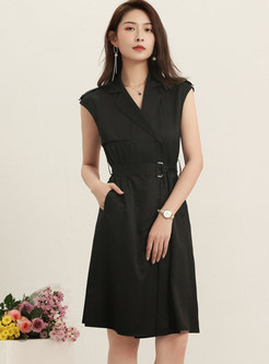 Lapel Double-breasted A Line Chiffon Dress