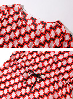 Short Sleeve Geometric Print Silk Skater Dress