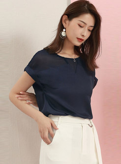 Solid Color Pullover Loose Chiffon Blouse