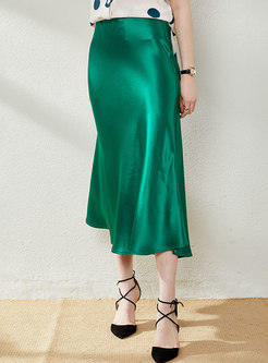 Green Satin High Waisted Maxi Skirt